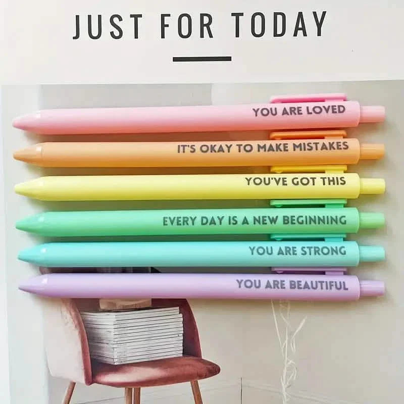 Motivational Rollerball Pens – 6-Pack with Positive Messages for Journaling