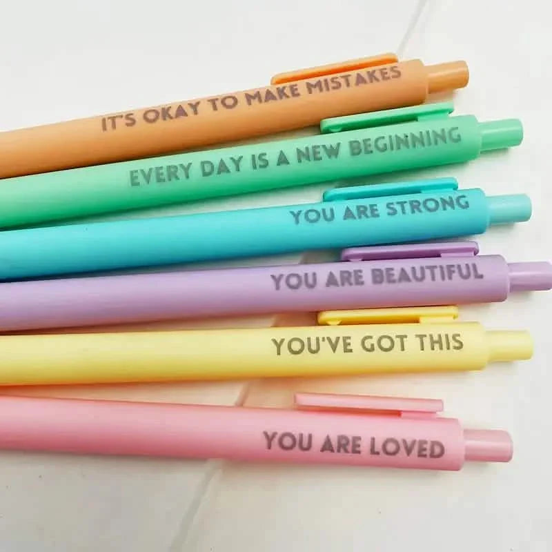 Motivational Rollerball Pens – 6-Pack with Positive Messages for Journaling