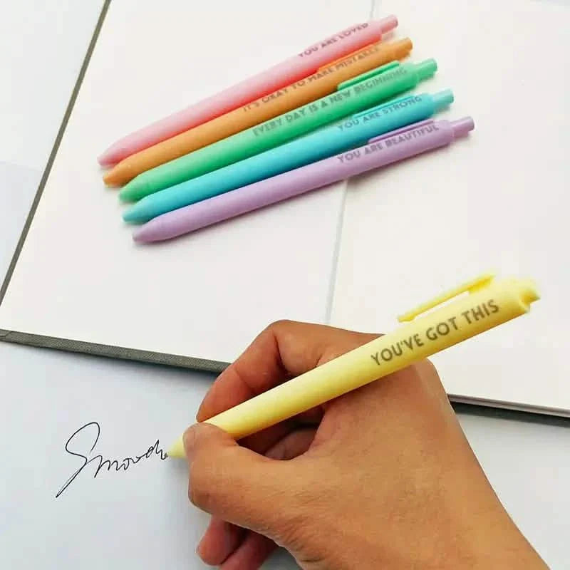 Motivational Rollerball Pens – 6-Pack with Positive Messages for Journaling