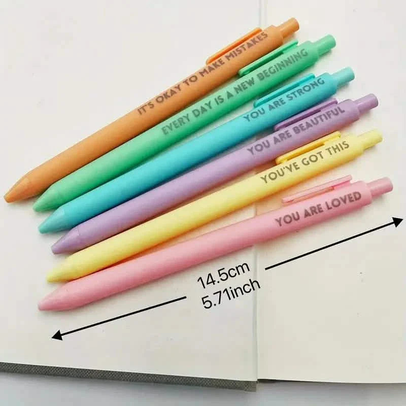 Motivational Rollerball Pens – 6-Pack with Positive Messages for Journaling