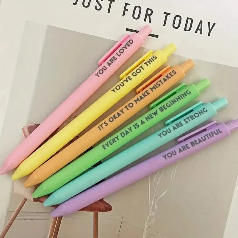 Motivational Rollerball Pens – 6-Pack with Positive Messages for Journaling
